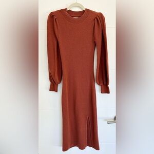 Abercrombie Burnt Orange Long Sleeve Ribbed Midi Sweater Dress Size Small Tall